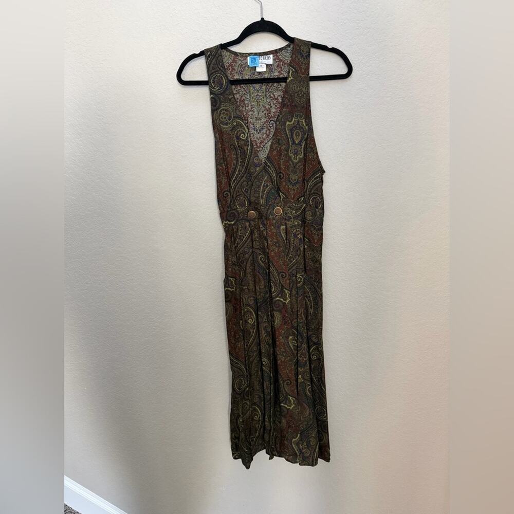 Vintage R.J. Stevens Petite Paisley Midi Dress Jumper Pockets Made in USA 8 - Picture 2 of 10